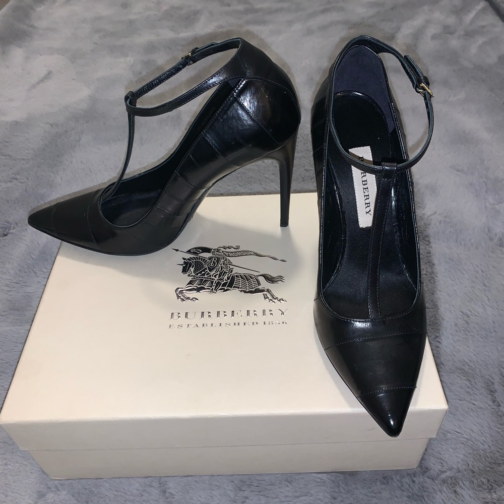 Black Burberry pumps with ankle strap